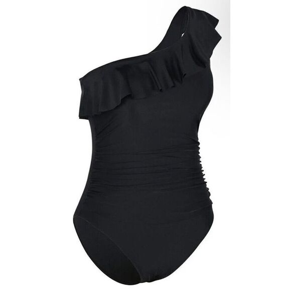 Hilor Womens Sz 6 1-Piece Swimsuit One Shoulder Swimwear Black NWT - Picture 3 of 13